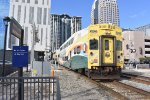 Southbound late afternoon Sunrail train approaching the Church Street boarding platform